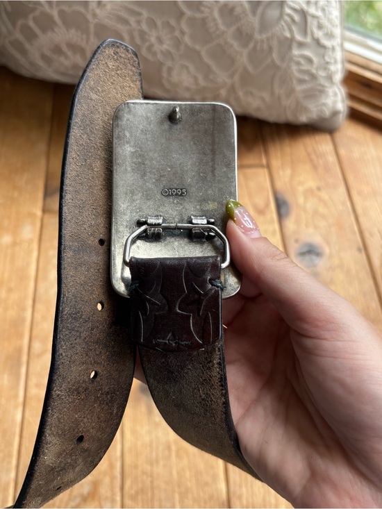Fossil Black Tooled Leather Belt with Engraved Buckle main image 4